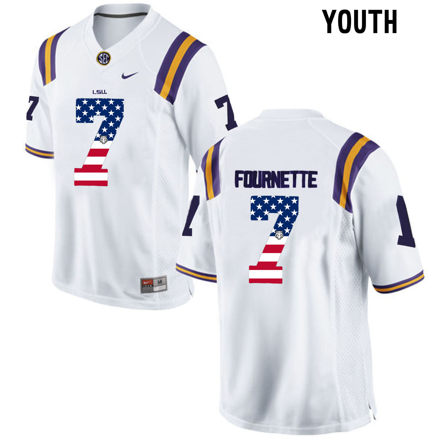 US Flag Fashion Youth LSU Tigers Leonard Fournette 7 College Football Limited Jersey White